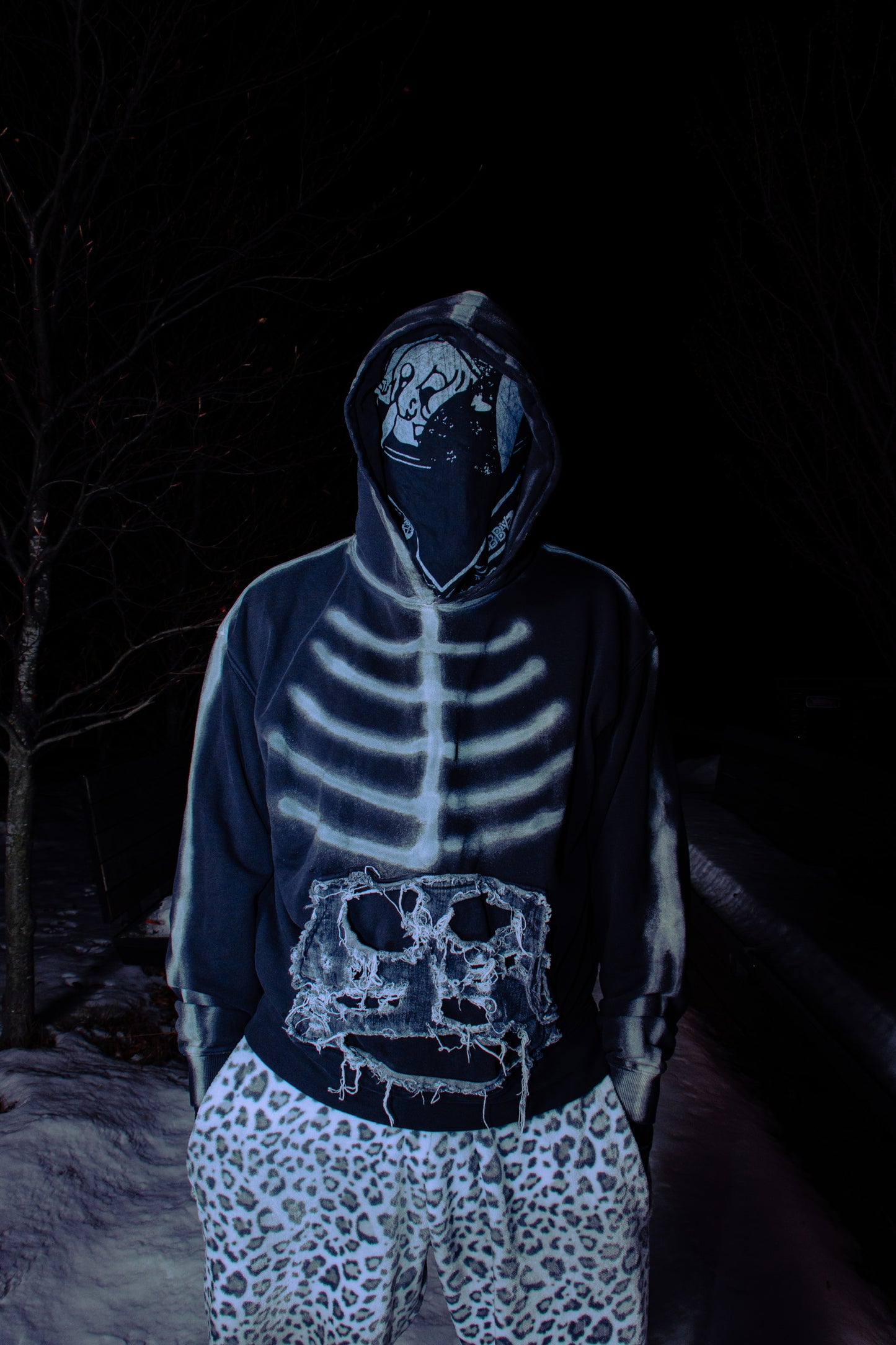 Black Distressed Skully Hoodie