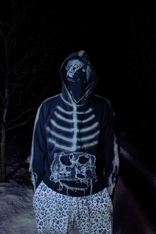 Black Distressed Skully Hoodie